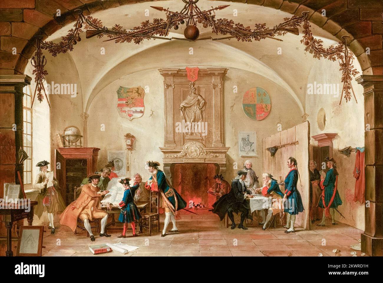 Cornelis Troost, Sala di guardia scena: Allegoria sulla guerra con la Francia nel 1747, pittura in olio su tela, 1747 Foto Stock