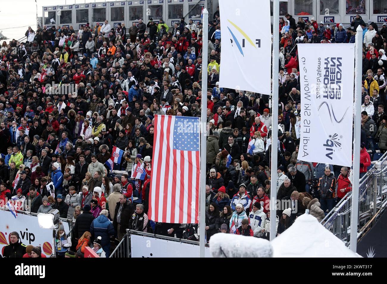 06.01.2015., Sljeme, Zagabria, Croazia - VIP Snow Queen Trophy, slalom maschile, prima corsa Foto: Zeljko Lukunic/PIXSELL Foto Stock