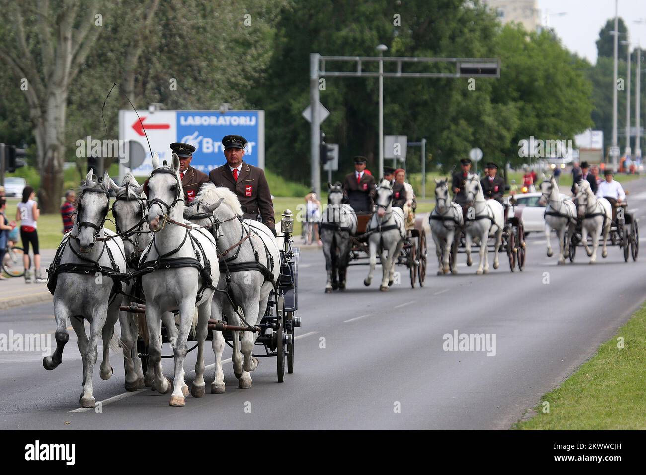 29.05.2016., Zagabria, Croazia - 1st la parata equestre per le strade di Zagabria è stata organizzata in onore di tutti i soldati di Zagabria che hanno partecipato alla guerra interna e per il compleanno di Zagabria. Foto Stock