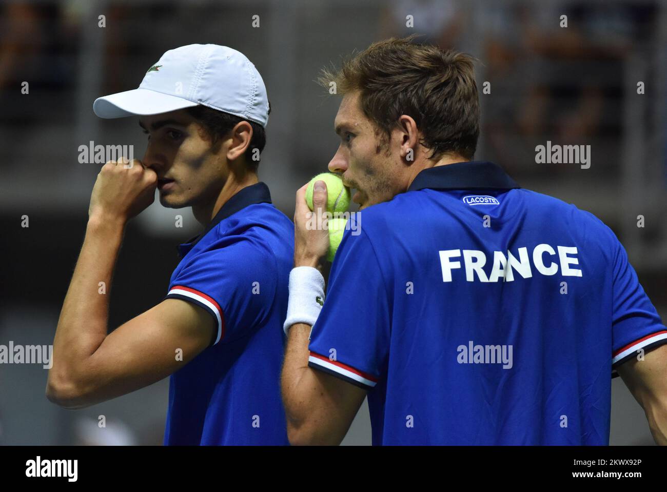 17.09.2016., Croazia, Zara - Zara - Semifinali della Coppa Davis, Croazia - Francia, doppie, Marin Cilic e Ivan Dodig - Pierre-Hugues Herbert e Nicolas Mahut. Pierre-Hugues Herbert; Nicolas Mahut Foto: Hrvoje Jelavic/PIXSELL Foto Stock