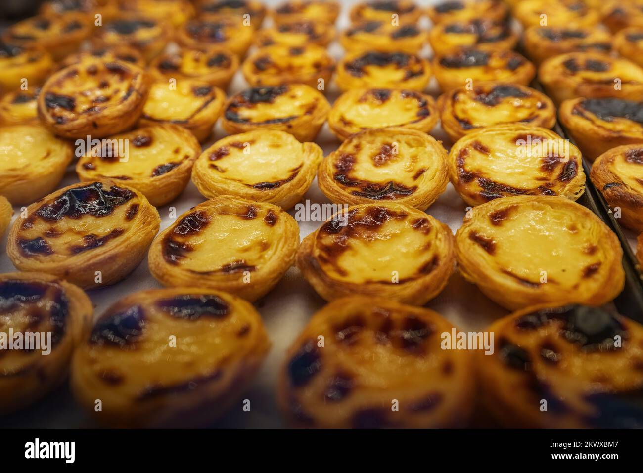 Crostate alla crema portoghese (pastello de Nata) - pasticceria tradizionale portoghese - Lisbona, Portogallo Foto Stock