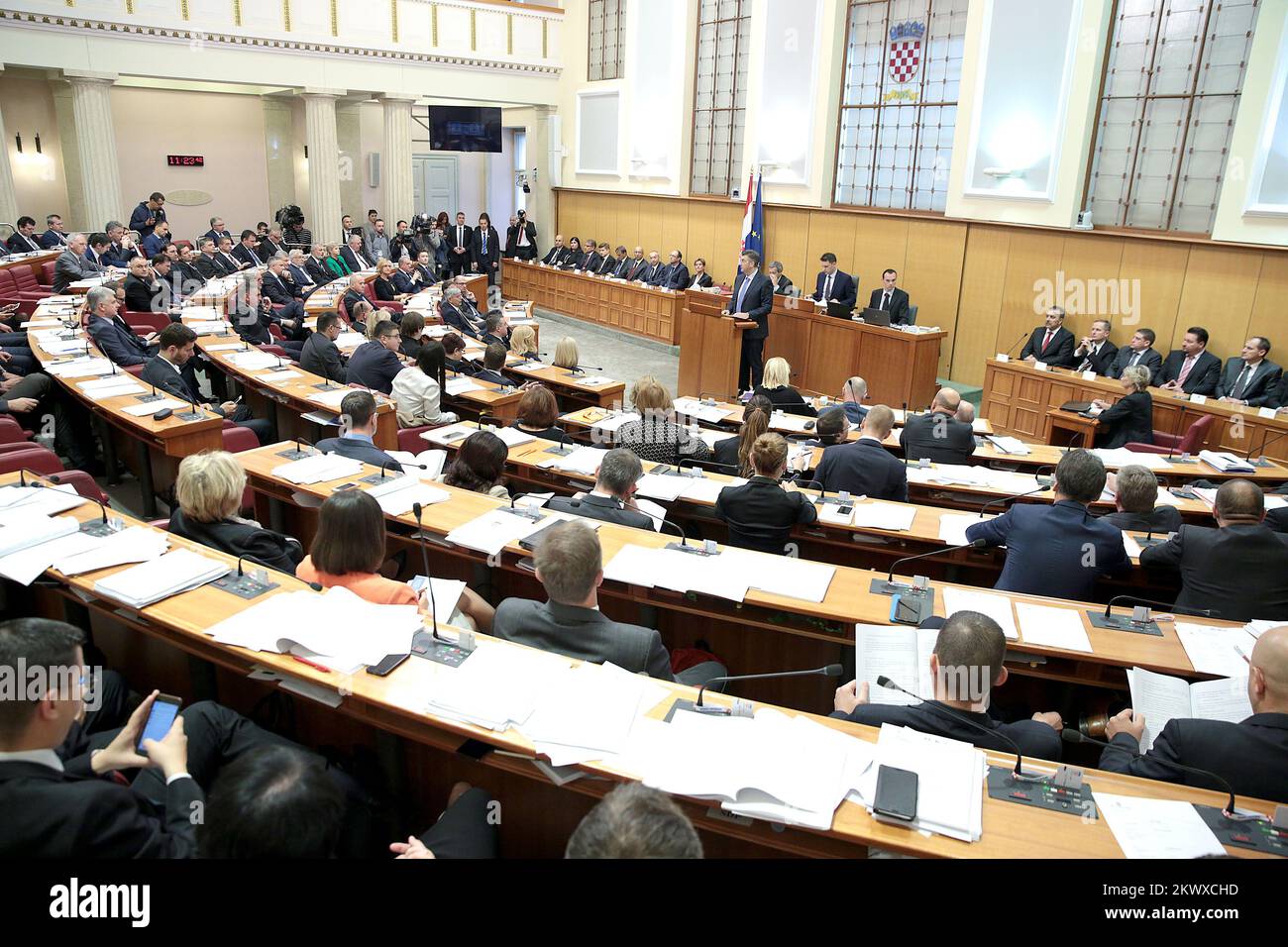 Plenkovic ha presentato il programma del governo e dei suoi membri alla prima sessione della 9th Assemblea del Parlamento croato. Foto: Patrik Macek/PIXSELL Foto Stock