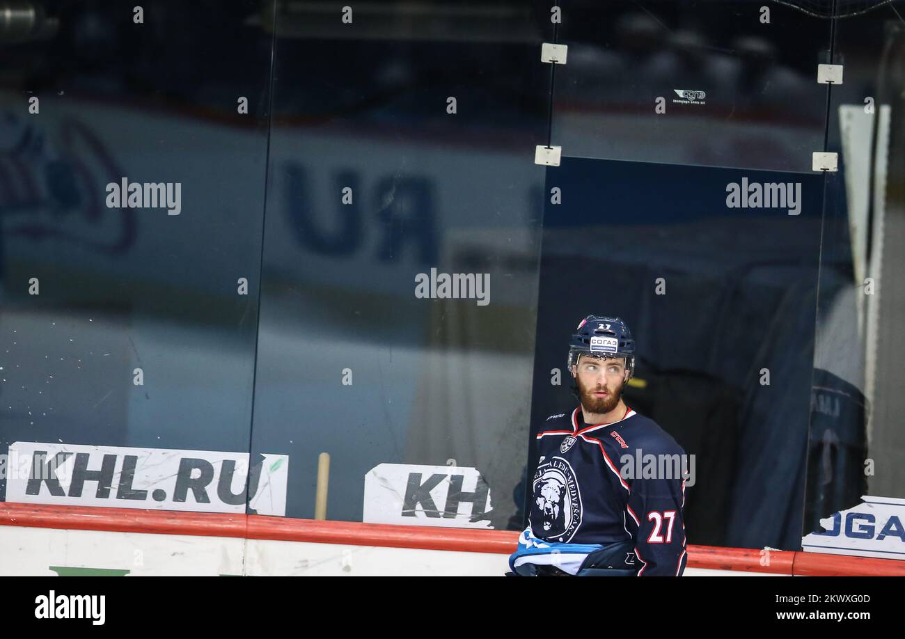 15.11.2016., Croazia, Zagabria - Kontinental Hockey League, Round 30 KHL Mladost - HC Dinamo Minsk. Thomas Larkin. Foto: Igor soban/PIXSELL Foto Stock