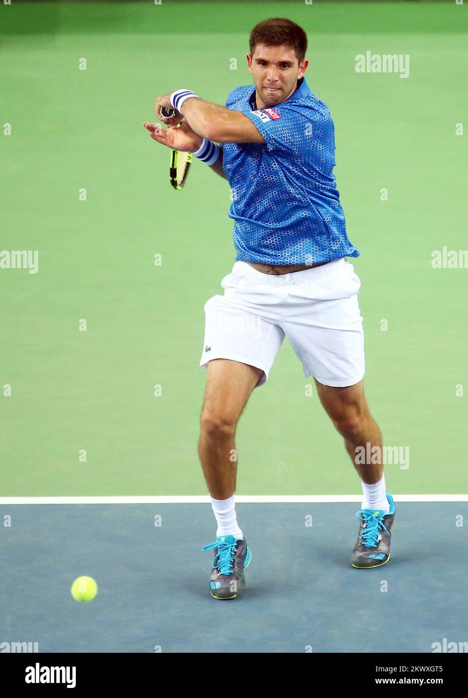 Ivo Karlovic - Federico Delbonis.Federico Delbonis durante le finali della Coppa Davis 2016 all'Arena Zagreb, Zagabria, Croazia, 27th novembre 2016 Foto Stock