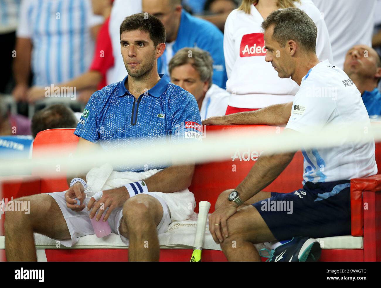 Ivo Karlovic - Federico Delbonis. Federico Delbonis. Durante le finali della Coppa Davis 2016 all'Arena Zagreb, Zagabria, Croazia, 27th novembre 2016 Foto Stock