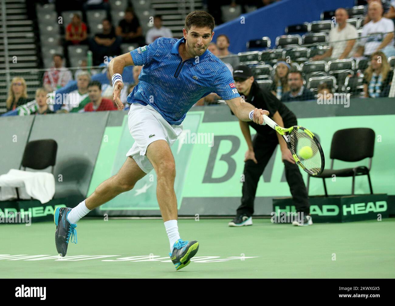 Ivo Karlovic - Federico Delbonis. Federico Delbonis durante le finali della Coppa Davis 2016 all'Arena Zagreb, Zagabria, Croazia, 27th novembre 2016 Foto Stock
