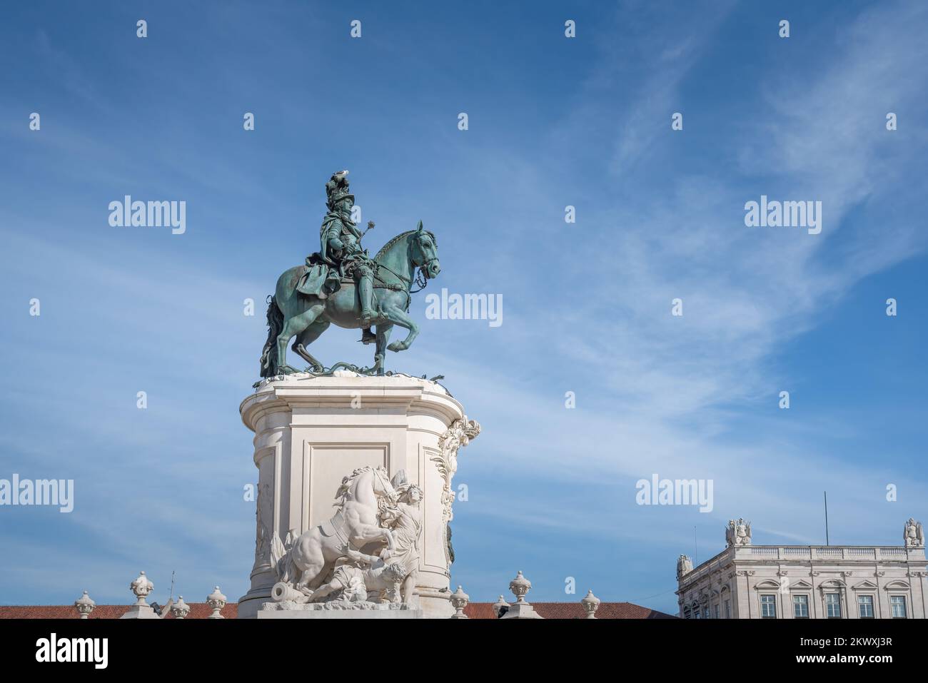 Statua del re Dom Jose i in Piazza Praca do Comercio - Lisbona, Portogallo Foto Stock