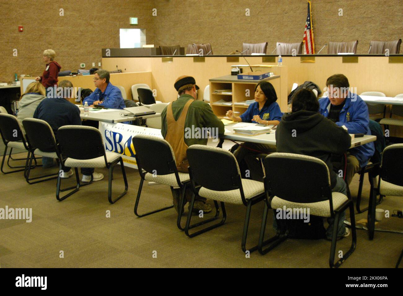 SBA Intervista i potenziali candidati alla RDC.. Fotografie relative a disastri e programmi, attività e funzionari di gestione delle emergenze Foto Stock