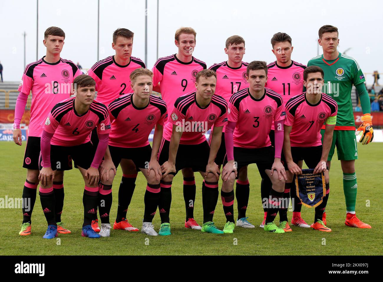 07.05.2017., Velika Gorica, Croazia - Campionato europeo UEFA U-17 2017, gruppo B, 3rd° turno, Francia contro Scozia. Elliot Watt, Lewis Mayo, Zak Rudden, Jordan Houston, Glenn Middleton, Jon McCracken, Jonathan Mitchell, Stephen Welsh, Kerr McInroy, Daniel Church, Jack Aitchison. Foto: Igor Kralj/PIXSELL Foto Stock