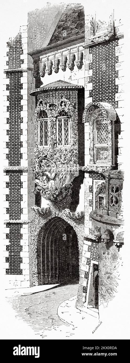 Ingresso al palazzo pena, Sintra, Portogallo. Viaggi nelle province settentrionali del Portogallo di Luc-Olivier Merson, 1857. Le Tour du Monde 1861 Foto Stock