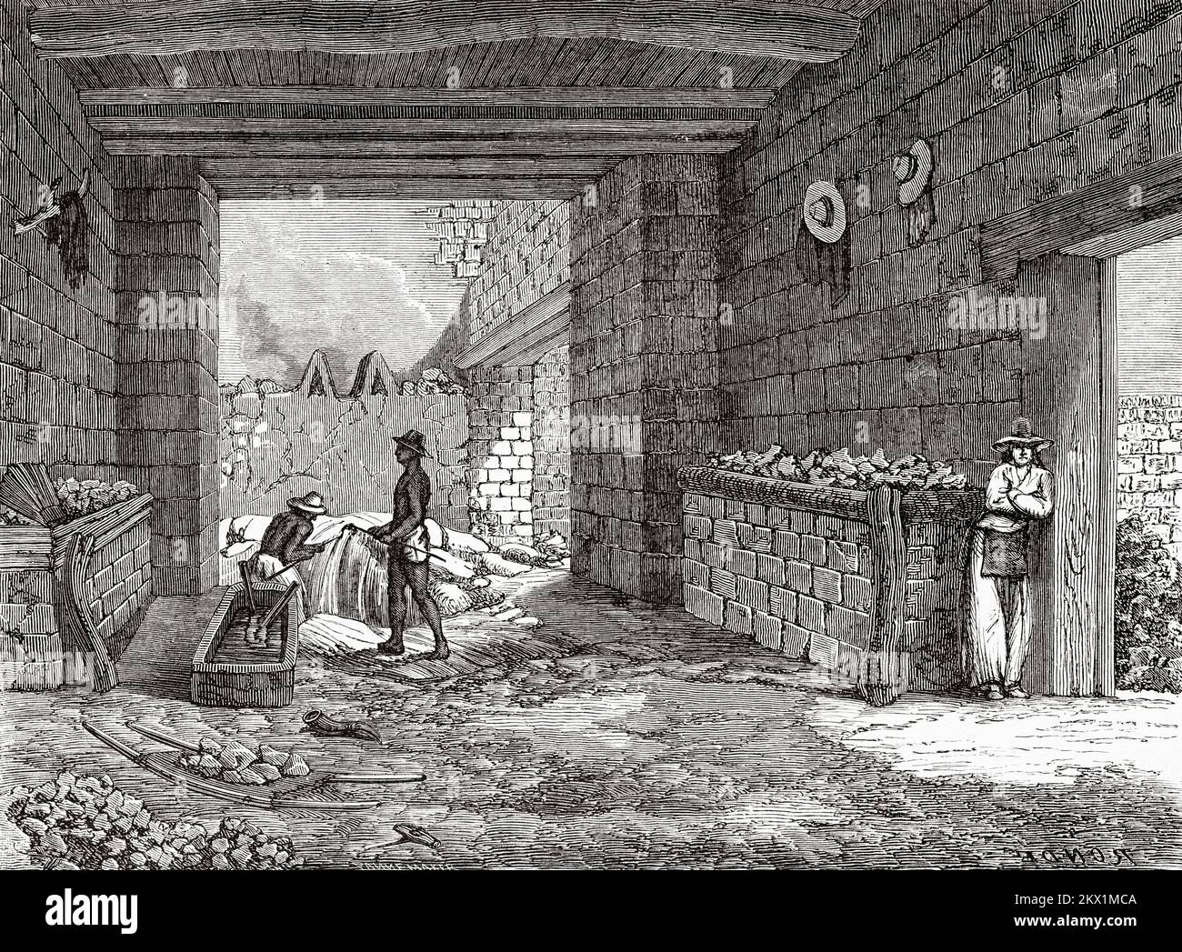 Lavoratori nella fonderia d'argento di Corallitos, stato di Chihuahua, Messico. Viaggio nello stato di Chihuahua di Philippe Ronde 1849-1852 Foto Stock
