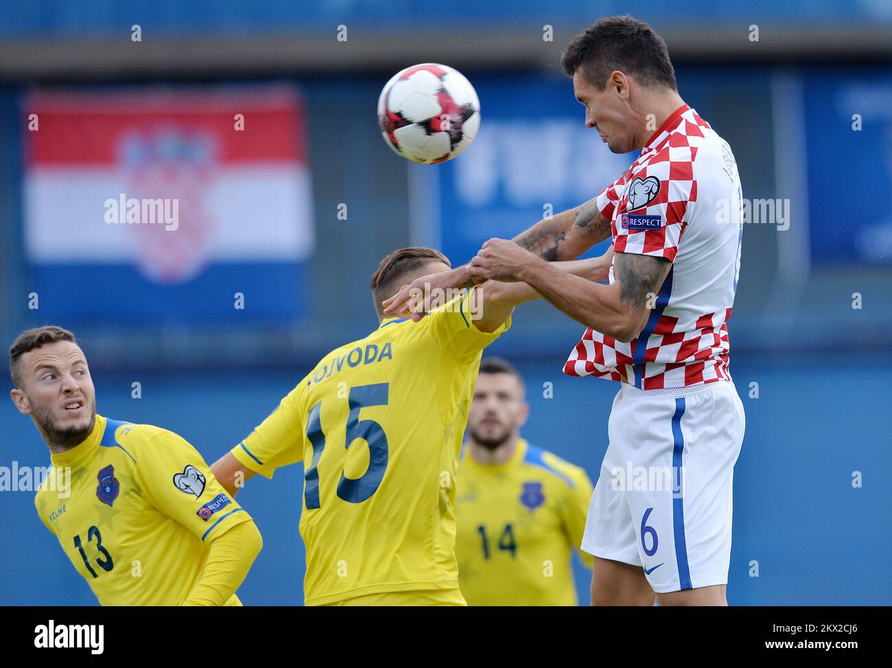 03.09.2017., Stadio Maksimir, Zagabria, Croazia - qualificazione Coppa del mondo FIFA 2018 - UEFA, Gruppo i, Croazia contro Kosovo . Amir Rrahmani, Mergim Vojvoda, Dejan Lovren. Foto: Marko Lukunic/PIXSELL Foto Stock
