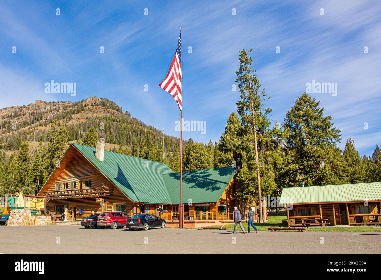 Situato ad una breve distanza in auto dall'entrata Est del Parco Nazionale di Yellowstone, il resort di Pahaska Tepee e il sito del Buffalow Bills Original Lodge Foto Stock