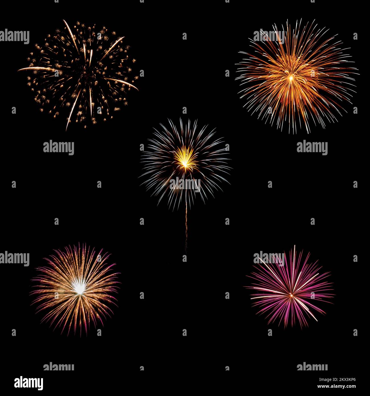 Festa con esposizione di fuochi d'artificio reali, collezione colorata di fuochi d'artificio del Capodanno Foto Stock