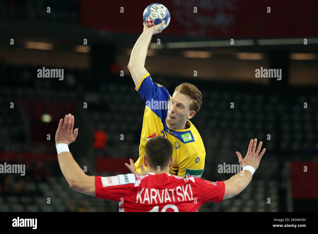 22.01.2018., Arena Zagreb, Zagabria, Croazia - Campionato europeo di pallamano 2018, Gruppo i, 3rd° turno, Svezia - Bielorussia. Simon Jeppson Foto: Dalibor Urukalovic/PIXSELL Foto Stock