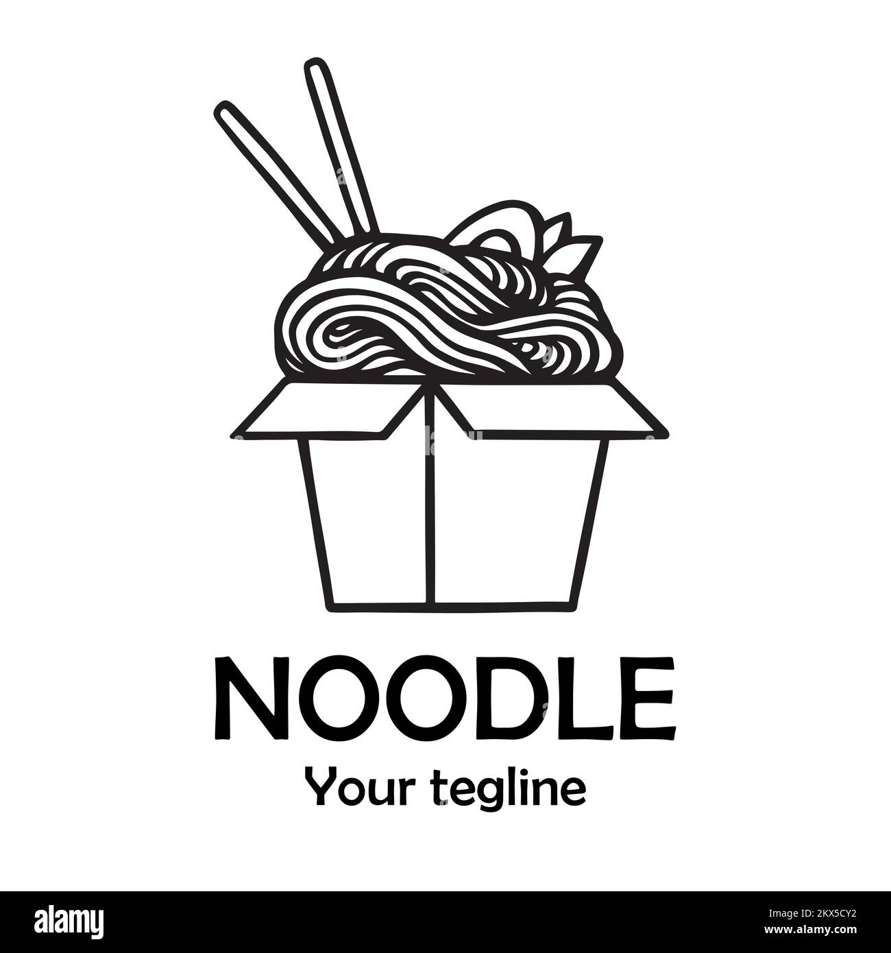 Logo Asian Noodle e ramen. Tagliatelle cinesi in una scatola. Illustrazione del vettore. Illustrazione Vettoriale