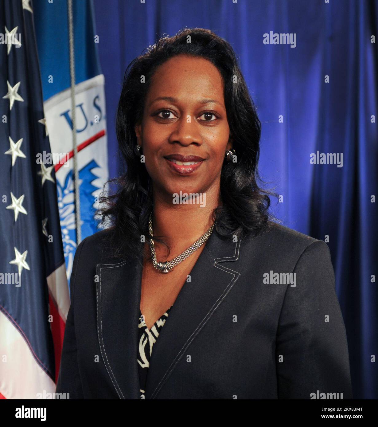 FEMA's Delia Davis nel FEMA Studio. Fotografie relative a disastri e programmi, attività e funzionari di gestione delle emergenze Foto Stock