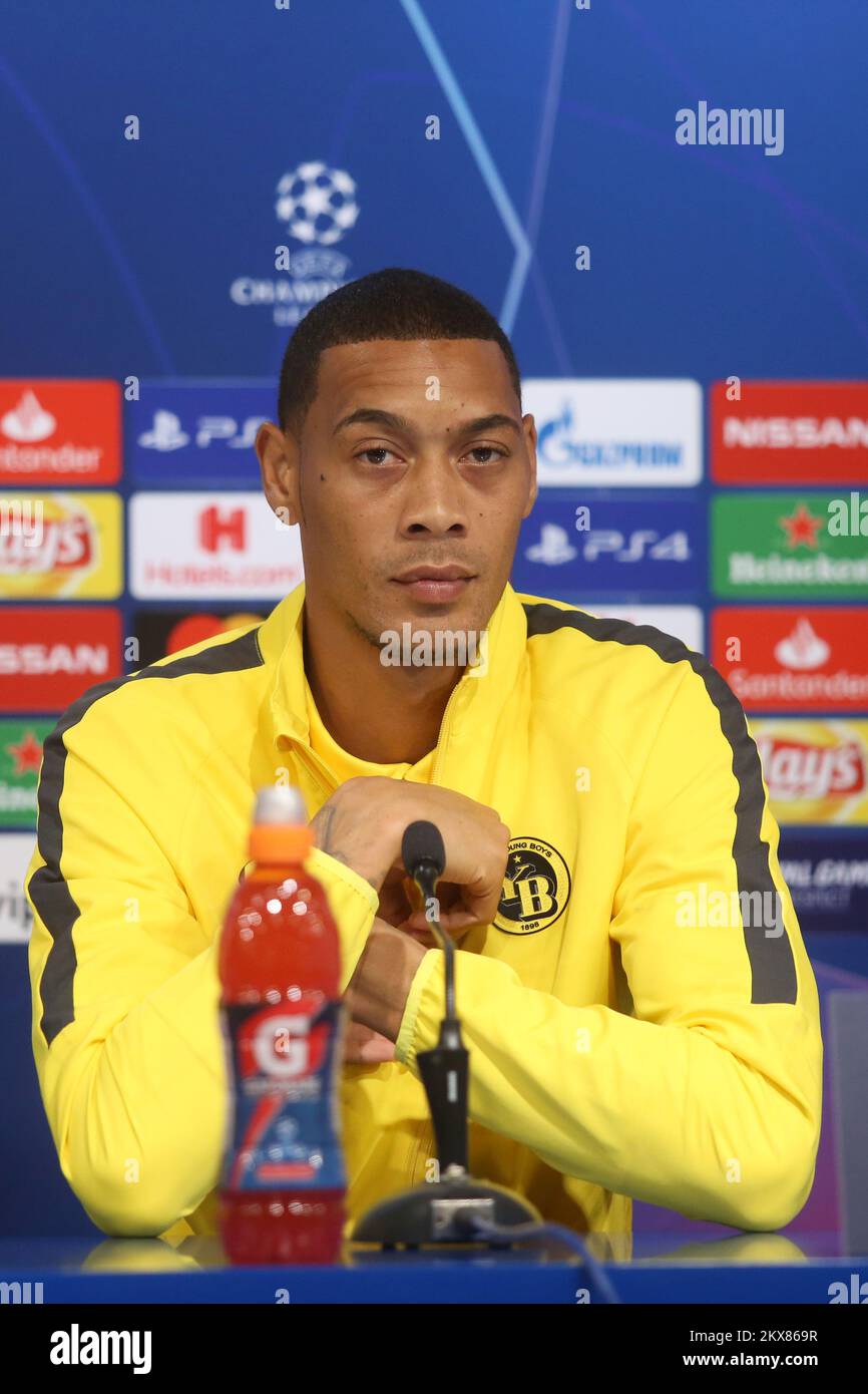 27.08.2018., Zagabria, Croazia - BSC Young Boys conferenza in vista della partita di domani dei campioni UEFA 4th Leaguewith GNK Dinamo. Gerardo Seoane, Guillame Hoarau. Foto: Luka Stanzl/PIXSELL Foto Stock