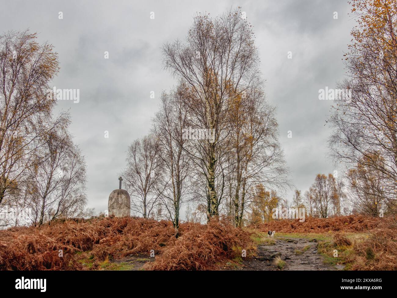 Il Farnhill Pinnacle è una torre giubilare monumento e punto di riferimento su una collina accanto ai villaggi di Farnhill e Kildwick, West Yorkshire, Regno Unito Foto Stock