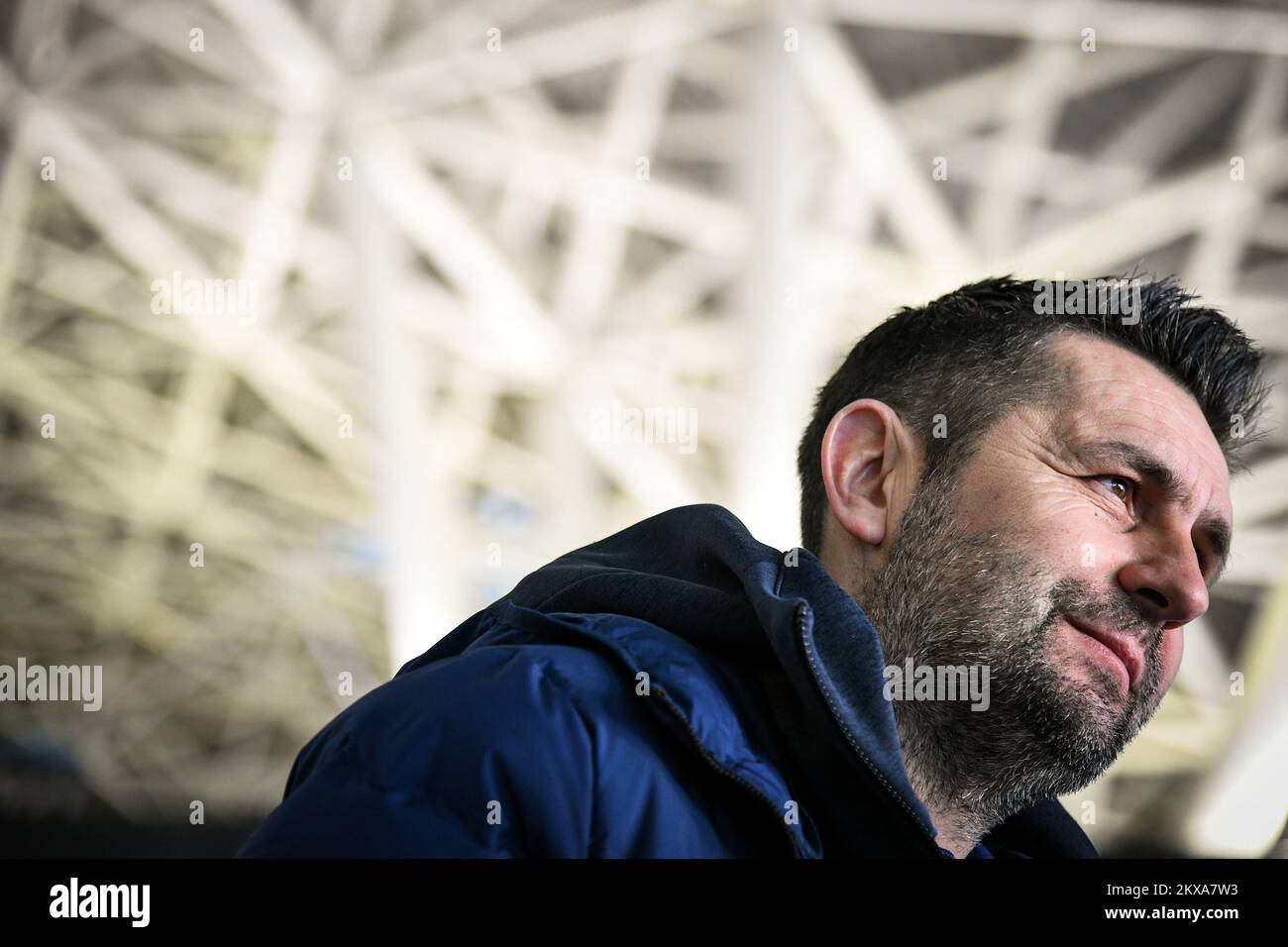 10.01.2019., Aeroporto Franjo Tudjman, Zagabria, Croazia - partenza di GNK Dinamo per i preparativi in Turchia. Pullman di GNK Dinamo Nenad Bjelica. Foto: Josip Regovic/PIXSELL Foto Stock