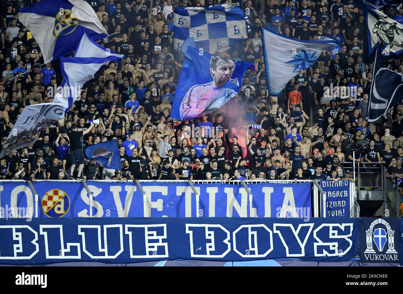 21.08.2019., Zagabria, Croazia - UEFA Champions League Play-off, 1st tappa tra GNK Dinamo e Rosenborg BK allo stadio Maksimir di Zagabria, Croazia. Sostenitori. Foto: Josip Regovic/PIXSELL Foto Stock