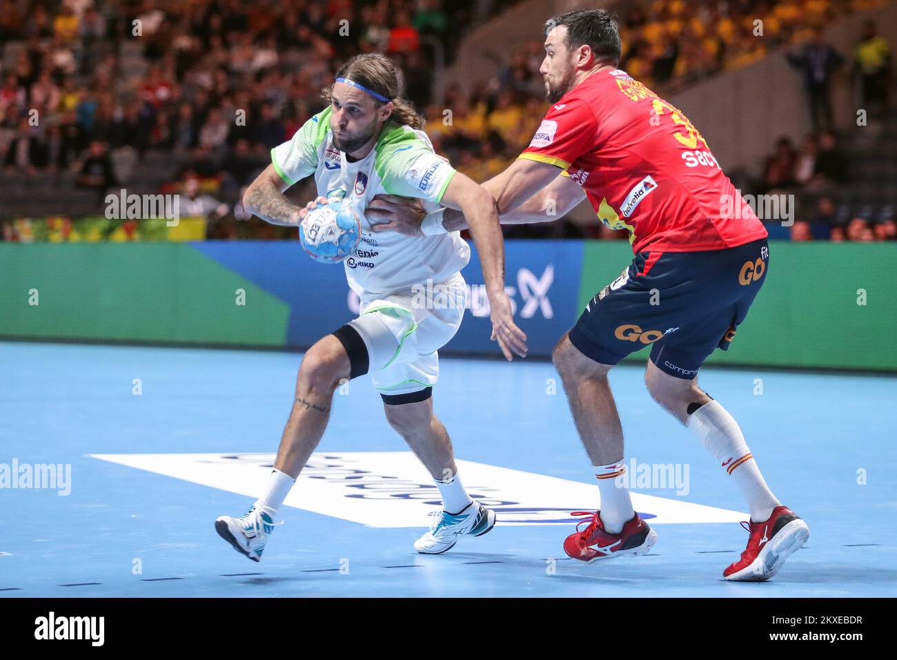 24.01.2020., Tele 2 Arena, Stoccolma, Svezia - EHF EURO 2020, semifinali, Slovenia-Spagna. Dean Bombac. Foto: Luka Stanzl/PIXSELL Foto Stock