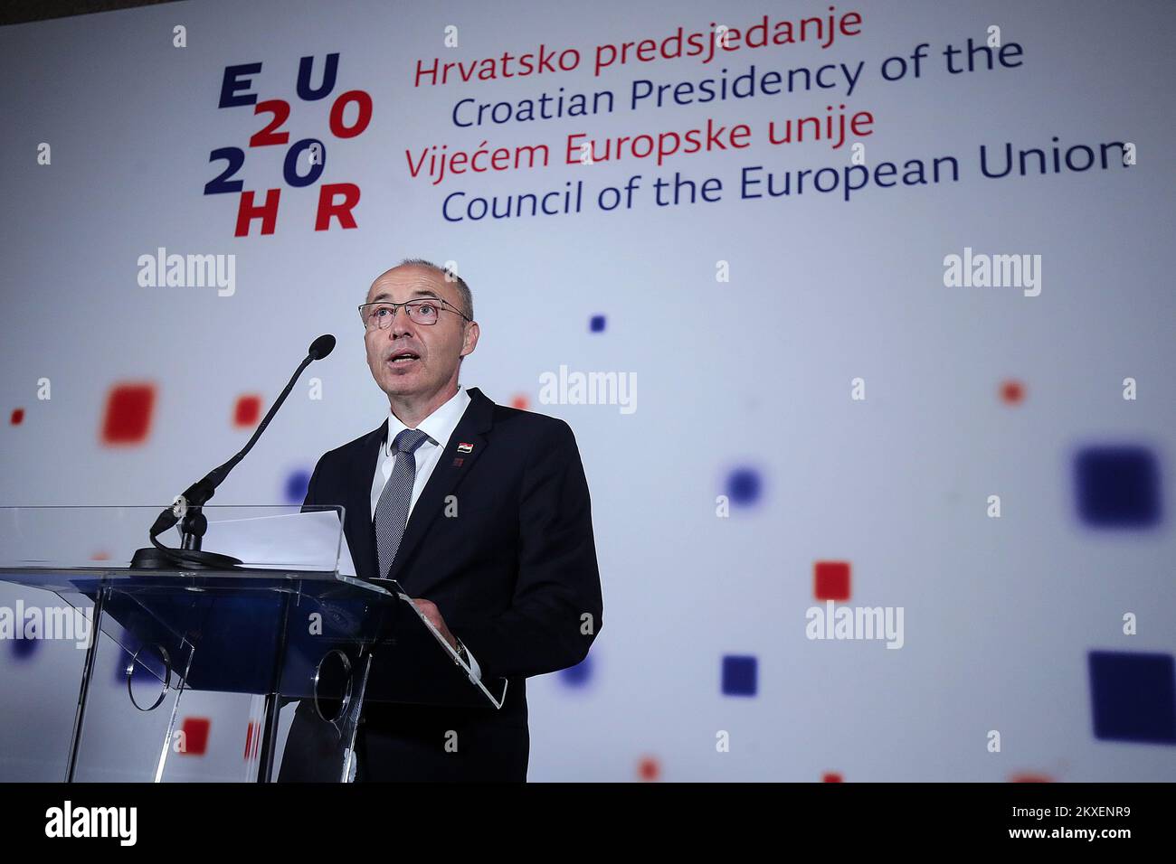 04.03.2020., Biblioteca nazionale e universitaria, Zagabria, Croazia - riunione informale dei ministri della Difesa dell'UE. Vice primo Ministro e Ministro della Difesa della Repubblica di Croazia Damir Krsticevic. Foto: Goran Stanzl/PIXSELL/EU2020HR Foto Stock