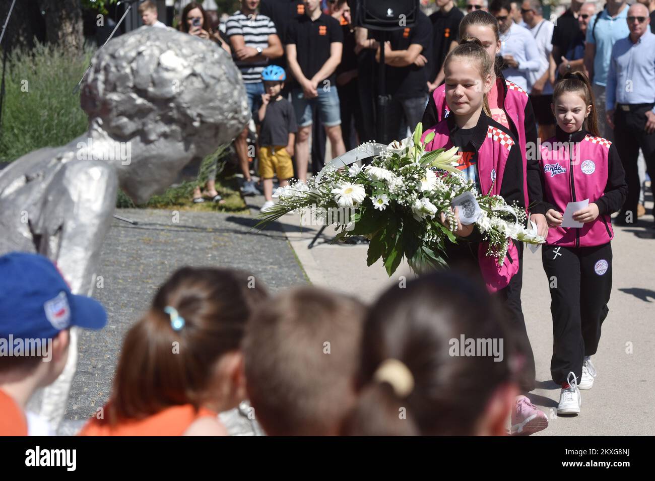 07.06.2020., Sibenik - Croazia Marks 27 anni senza Drazen Petrovic poco prima dell'estate del 1993, un incidente stradale sulla strada statale vicino alla città tedesca di Ingolstadt privò la Croazia di uno dei migliori atleti di tutti i tempi - l'unico Drazen Petrovic. Il 7 giugno è stato così trasformato in un giorno di shock, tristezza e incredulità, e ogni 7 giugno che è seguito in un giorno di ricordo. Il genio del basket aveva lasciato un segno indelebile a livello globale, anche se non conosceremo mai il suo pieno impatto dal momento che è stato preso da noi prima che abbia compiuto 30 anni. Foto: Hrvoje Jelavic/PIXSELL Foto Stock