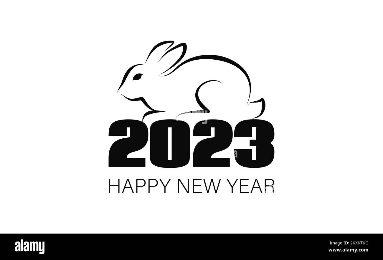 Buon Capodanno 2023 biglietto di auguri vettoriale con coniglio Illustrazione Vettoriale