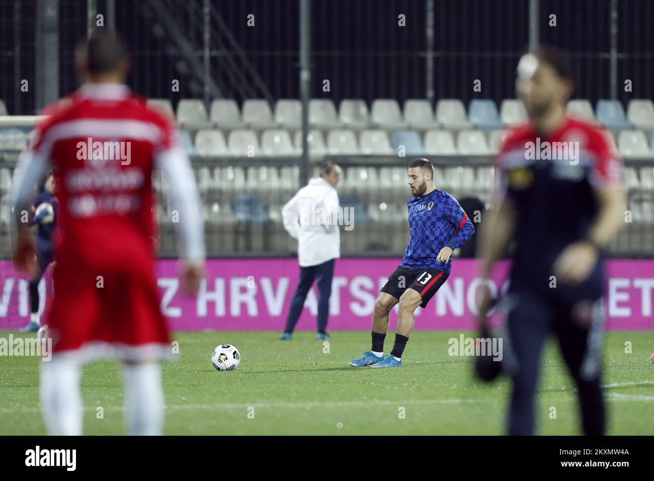 Nikola Vlasic di Croazia si scalda prima della Coppa del mondo FIFA 2022 Qatar qualificante partita tra Croazia e Malta il 30 marzo 2021 allo stadio HNK Rijeka di Fiume, in Croazia. Foto: Slavko Midzor/PIXSELL Foto Stock