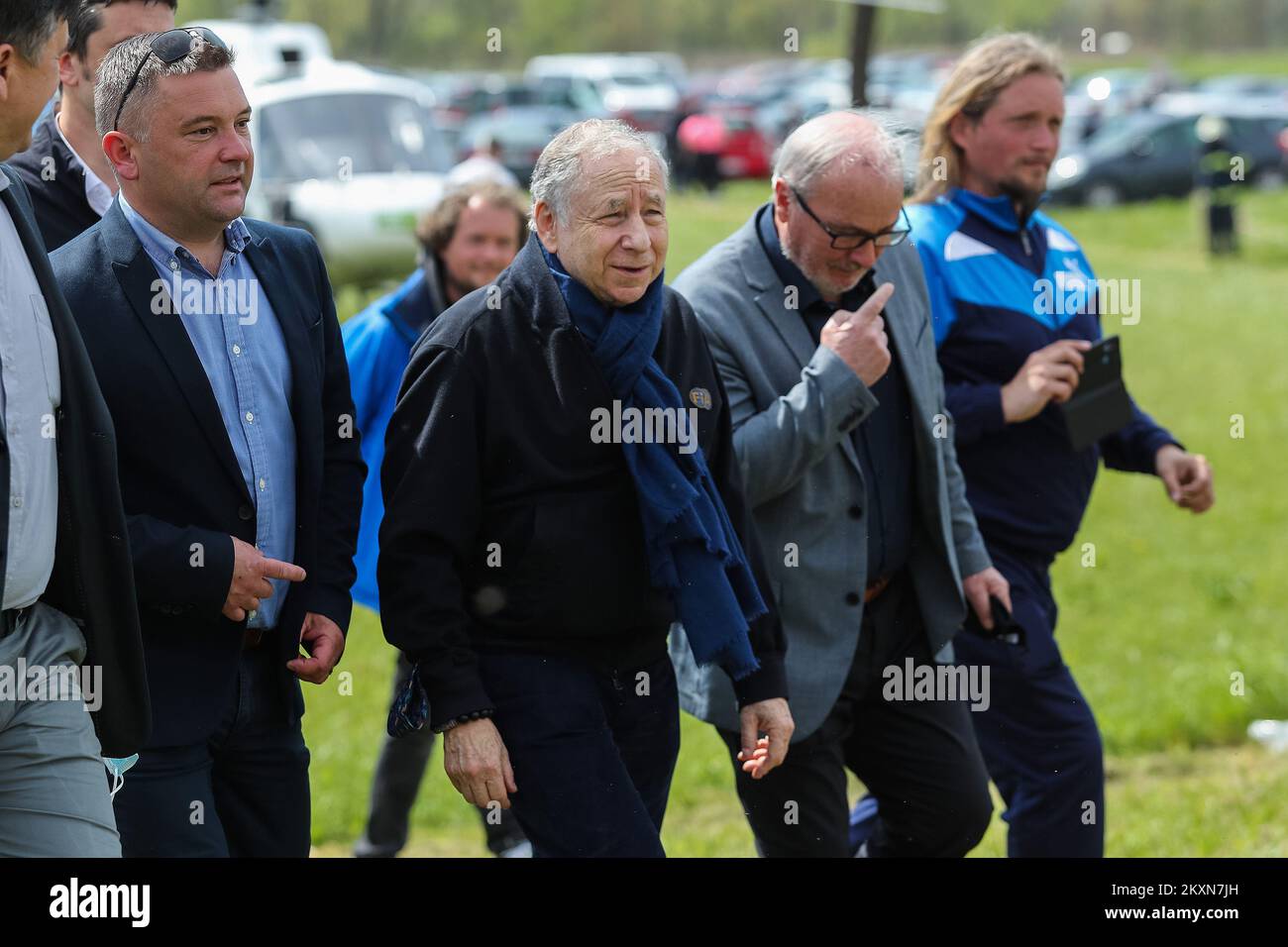 KUMROVEC, CROAZIA - 25 APRILE: Terza giornata del WRC Croazia Rally 2021, SS18 da Zagorske Selo a Kumrovec. Il Presidente della Federazione Internazionale dell'Automobile (FIA), Jean Todt, ha visitato la sede del WRC Croatia Rally il 25 aprile 2021 a Zagabria, Croazia. Foto: Luka Stanzl/Pixsell Foto Stock