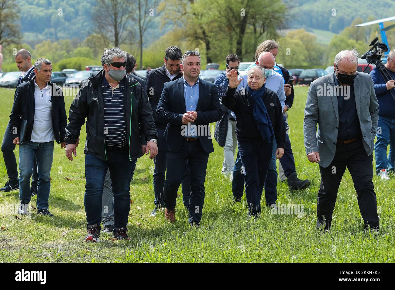 KUMROVEC, CROAZIA - 25 APRILE: Terza giornata del WRC Croazia Rally 2021, SS18 da Zagorske Selo a Kumrovec. Il Presidente della Federazione Internazionale dell'Automobile (FIA), Jean Todt, ha visitato la sede del WRC Croatia Rally il 25 aprile 2021 a Zagabria, Croazia. Foto: Luka Stanzl/Pixsell Foto Stock