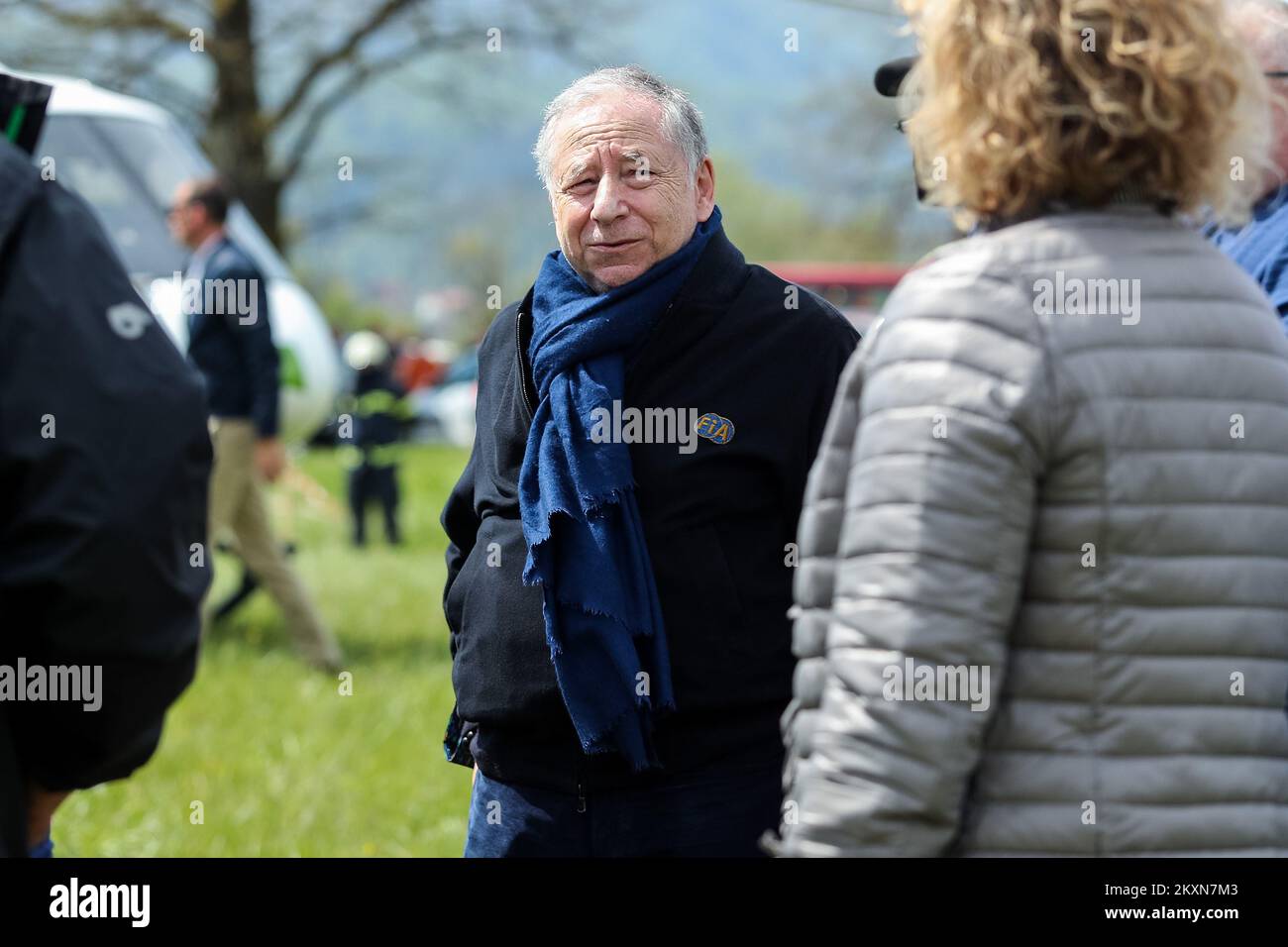 KUMROVEC, CROAZIA - 25 APRILE: Terza giornata del WRC Croazia Rally 2021, SS18 da Zagorske Selo a Kumrovec. Il Presidente della Federazione Internazionale dell'Automobile (FIA), Jean Todt, ha visitato la sede del WRC Croatia Rally il 25 aprile 2021 a Zagabria, Croazia. Foto: Luka Stanzl/Pixsell Foto Stock