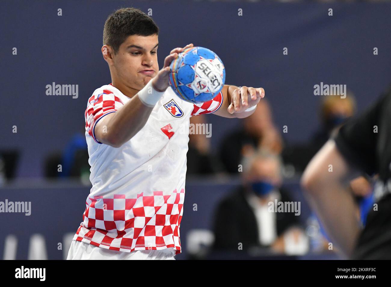 Jakov Dujic di Croazia durante la partita finale maschile di EURO 2021 EHF 19 tra Croazia e Germania al City Sports Hall Varazdin di Varazdin, Croazia il 22 agosto 2021. Foto: Vjeran Zganec Rogulja/PIXSELL Foto Stock