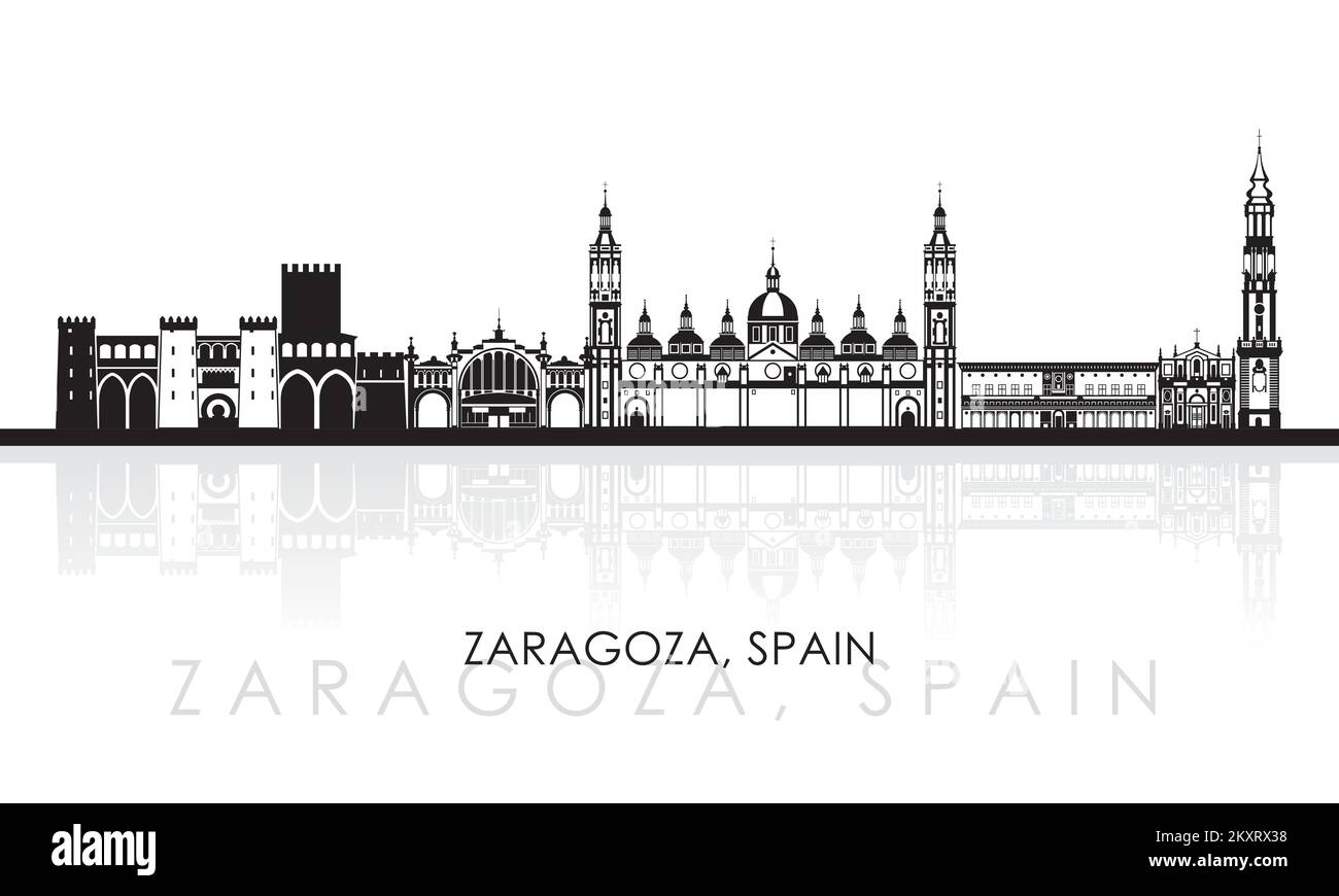 Silhouette Skyline panorama di Saragozza, Aragona, Spagna - illustrazione vettoriale Illustrazione Vettoriale