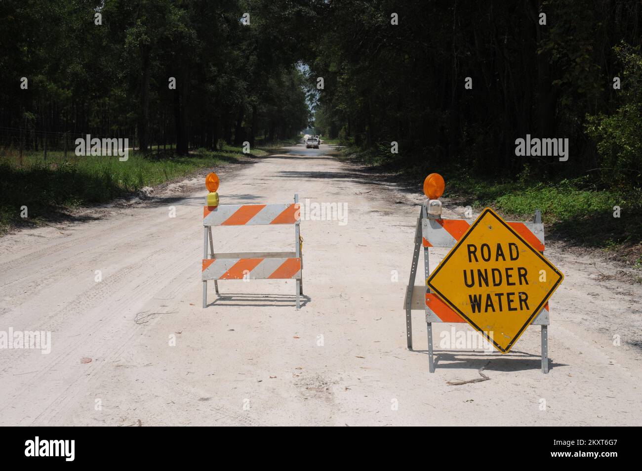 High Water Sign in Suwannee County.. Fotografie relative a disastri e programmi, attività e funzionari di gestione delle emergenze Foto Stock