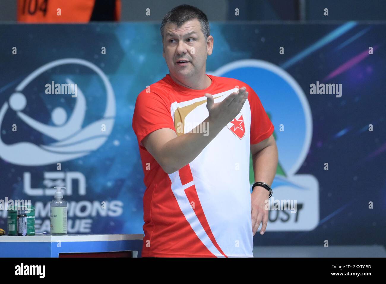 Nikolic Balsa durante la Champions League Qualification 2, Goup D waterpolo match BVK Crvena Zvezda e GS Apollon Smyrnis su Octorber 9, 2021 a SC Mladost piscine a Zagabria, Croazia. Foto: Igor soban/PIXSELL Foto Stock