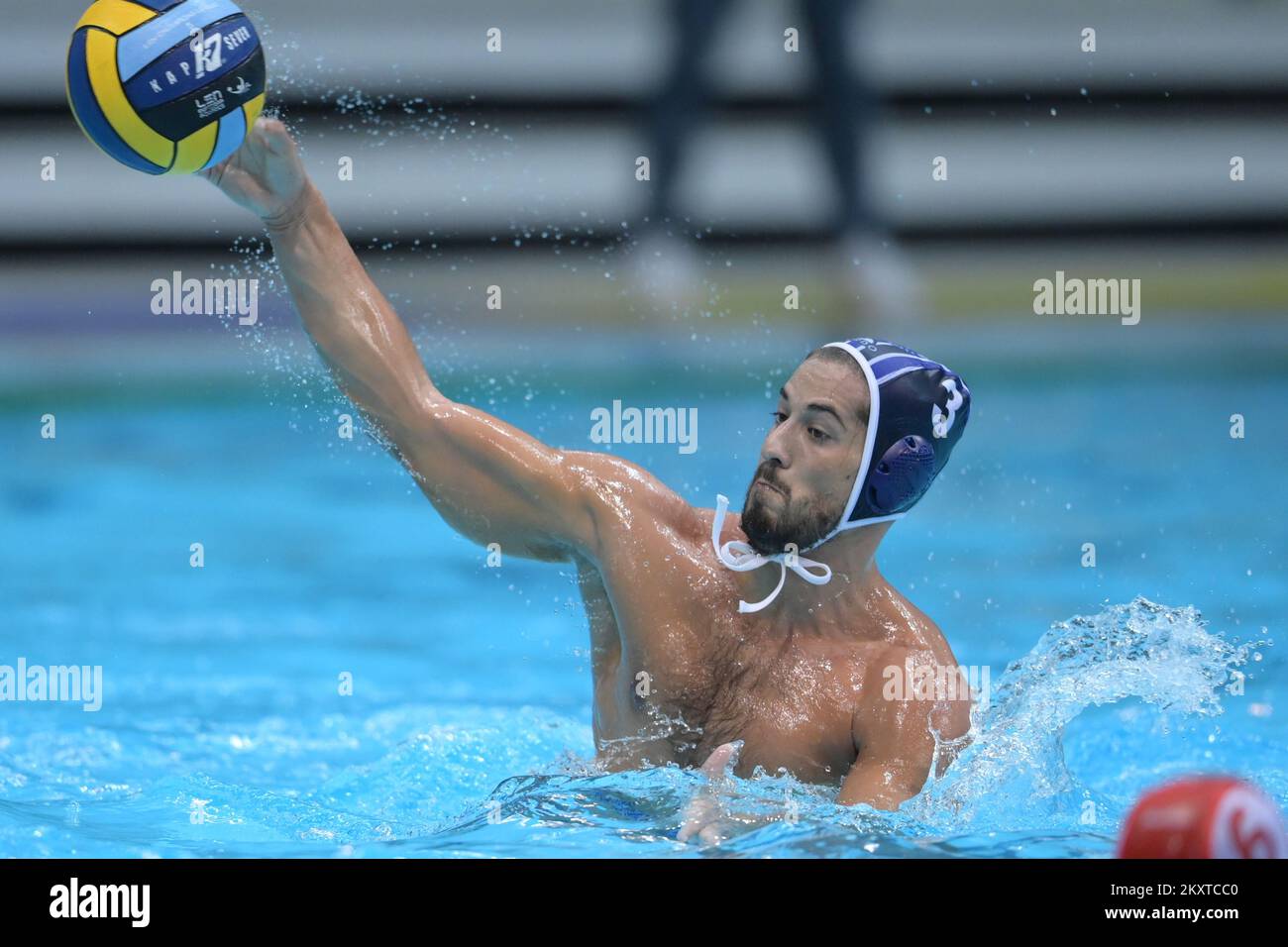 Gardikas Nikolaos durante la Champions League Qualification 2, Goup D waterpolo match BVK Crvena Zvezda e GS Apollon Smyrnis su Octorber 9, 2021 presso SC Mladost piscine a Zagabria, Croazia. Foto: Igor soban/PIXSELL Foto Stock