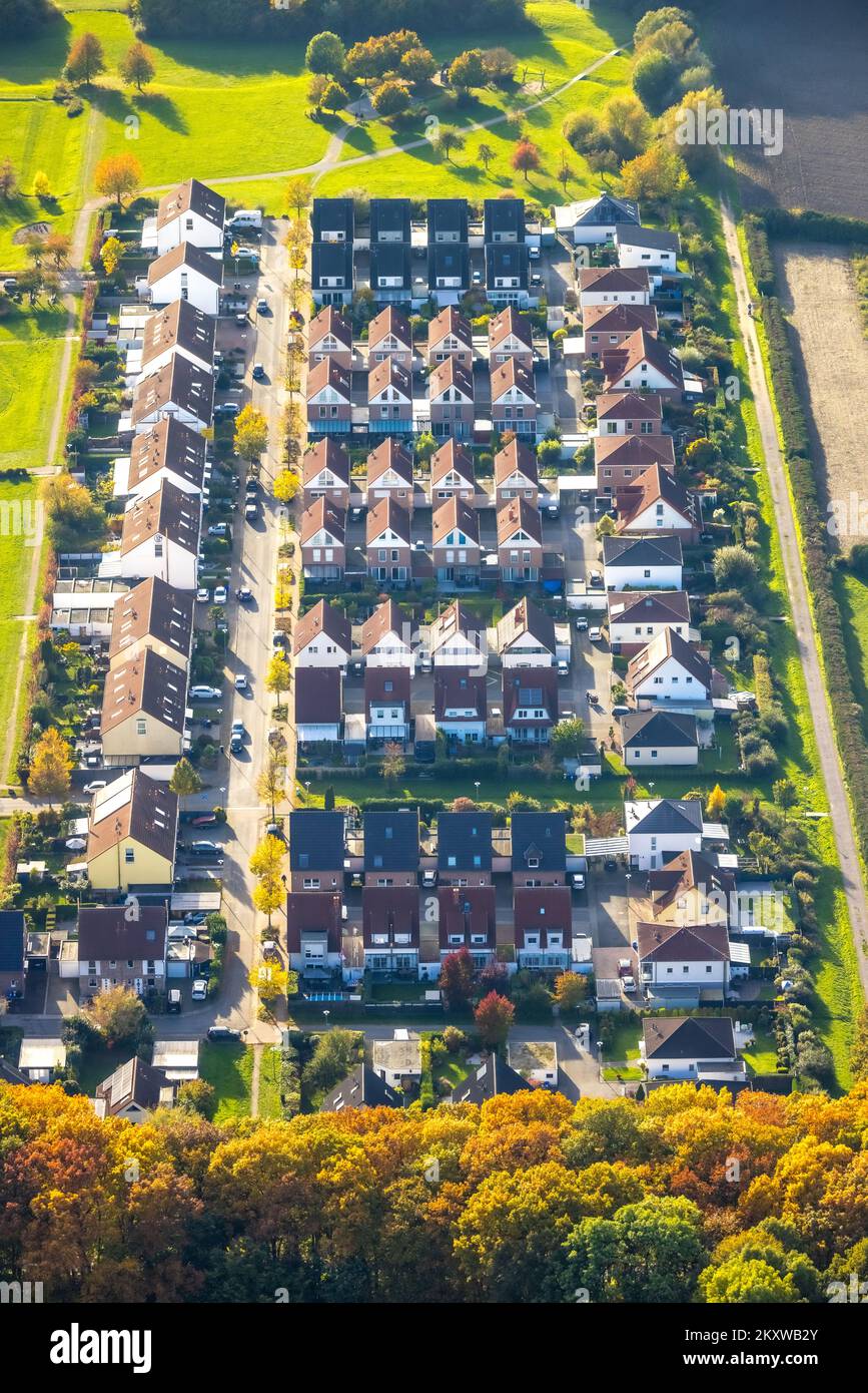 Veduta aerea, villaggio a schiera Albert-Einstein-Straße, Zweckel, Gladbeck, Ruhr, Renania settentrionale-Vestfalia, Germania, DE, Case singole Foto Stock