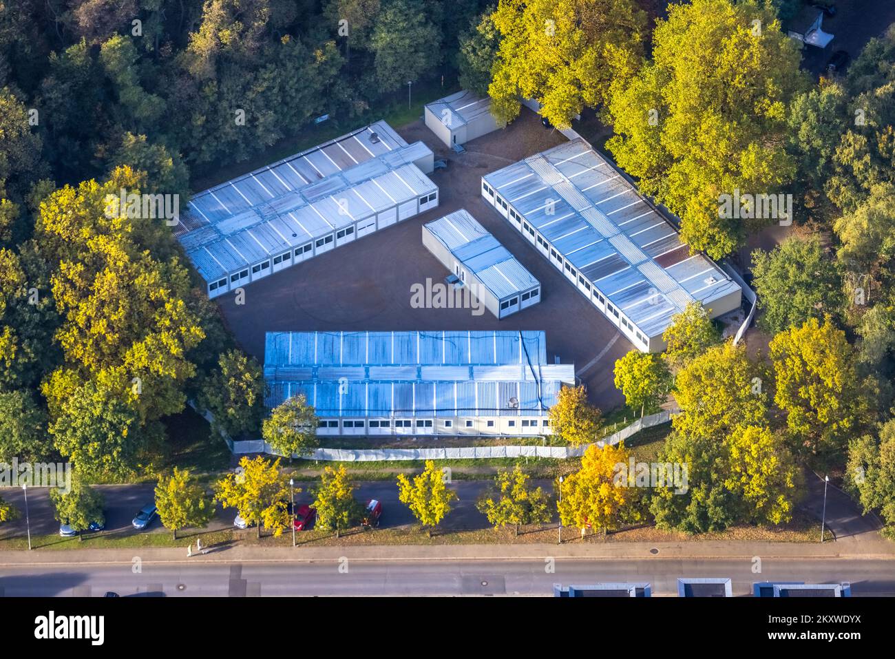 Veduta aerea, testcov - centro di test Gladbeck, zona fieristica, Butendorf, Gladbeck, zona Ruhr, Renania settentrionale-Vestfalia, Germania, crisi di Corona, morbillo di Corona Foto Stock
