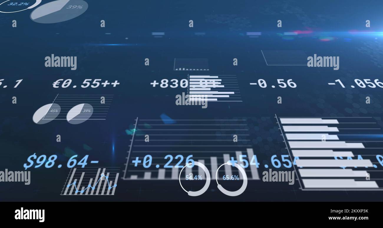 Immagine del trattamento dei dati finanziari, della modifica dei numeri e delle statistiche Foto Stock