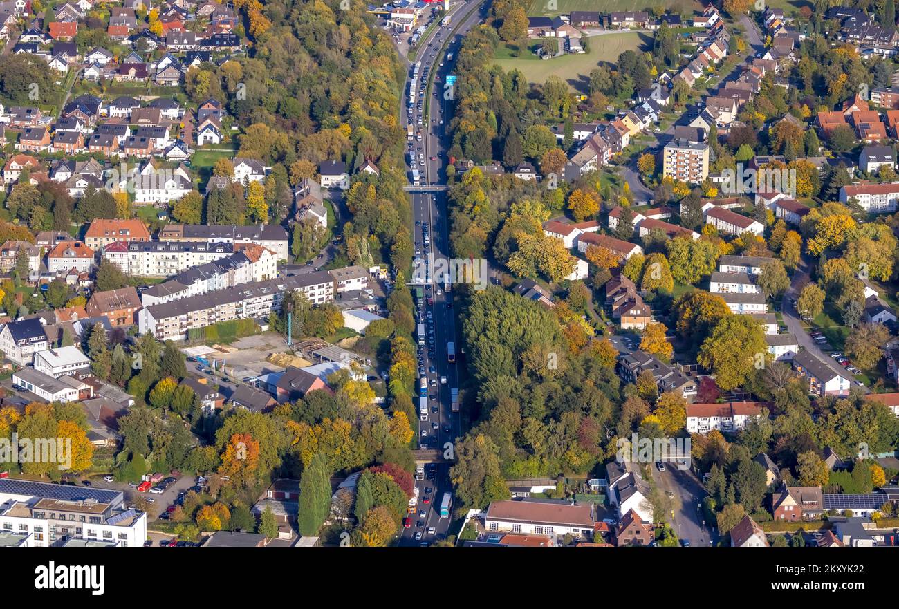 Veduta aerea, strada Essener Straße, strada federale B224, cantiere edile a Agathastraße, Butendorf, Gladbeck, Ruhr, Renania settentrionale-Vestfalia, Tedesco Foto Stock