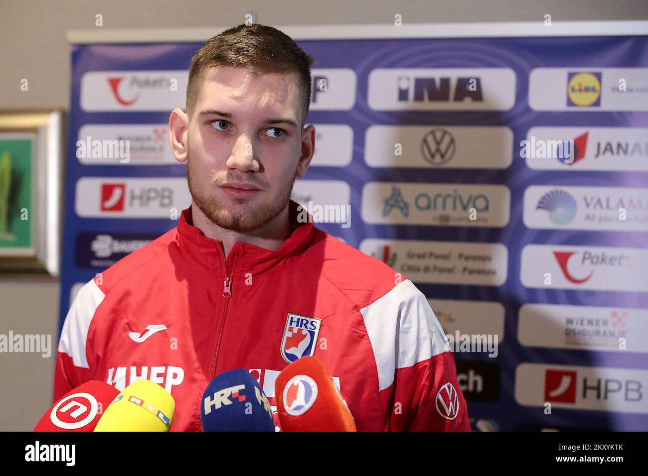 Giocatore croato di Handball Tin Lucin durante il raduno a Zagabria, Croazia il 14 marzo 2022. I membri della squadra di pallamano maschile si sono riuniti al Westin Hotel, dopo di che il team si recherà a Varazdin, dove si fermano e si allenerà la prossima settimana. Foto: Goran Stanzl/PIXSELL Foto Stock