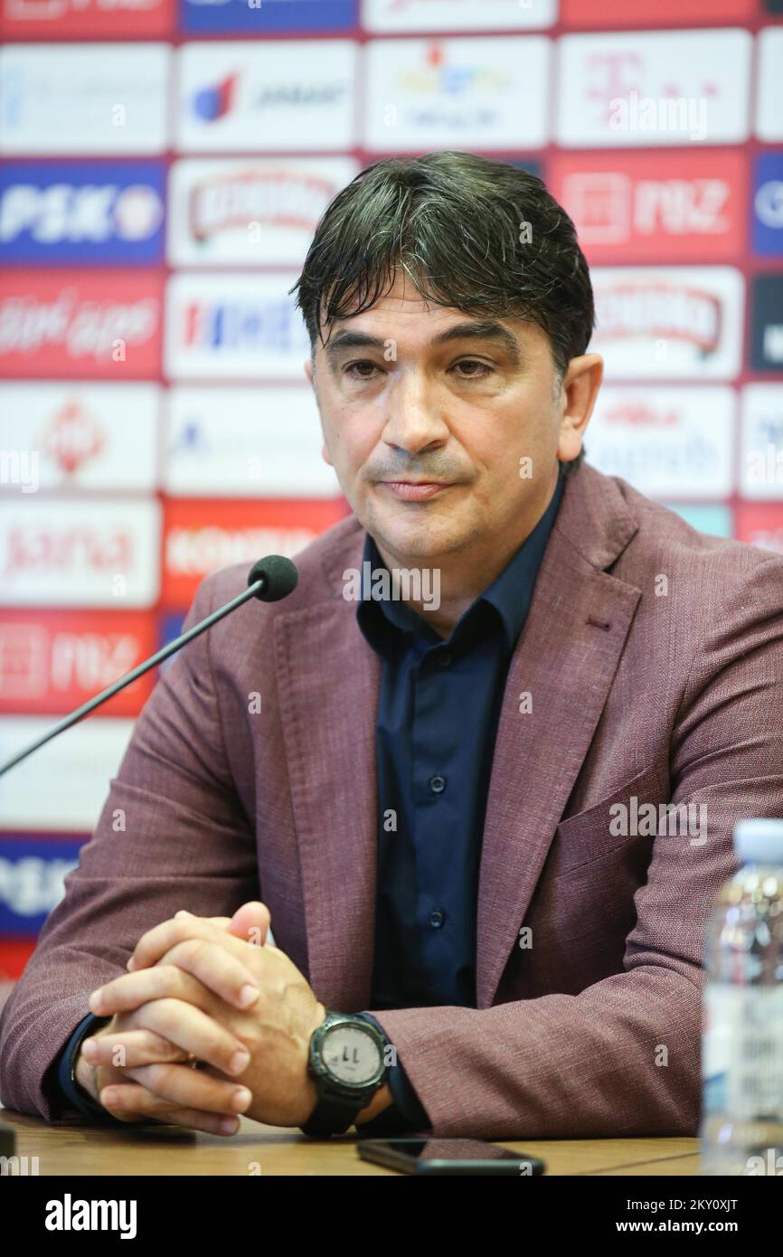 Allenatore della nazionale croata di calcio Zlatko Dalic durante la conferenza stampa della squadra croata di calcio, a zagreb, Croazia, il 16 maggio 2022. Allenatore capo della nazionale croata di calcio Zlatko DaliÄ‡ ha presentato la lista dei candidati per la partita della UEFA Nations League, Mentre il selettore della squadra nazionale U-21 Igor Biscan ha presentato la lista della U-21candidates per le partite di qualificazione per il Campionato europeo Foto: Matija Habljak/PIXSELL Foto Stock