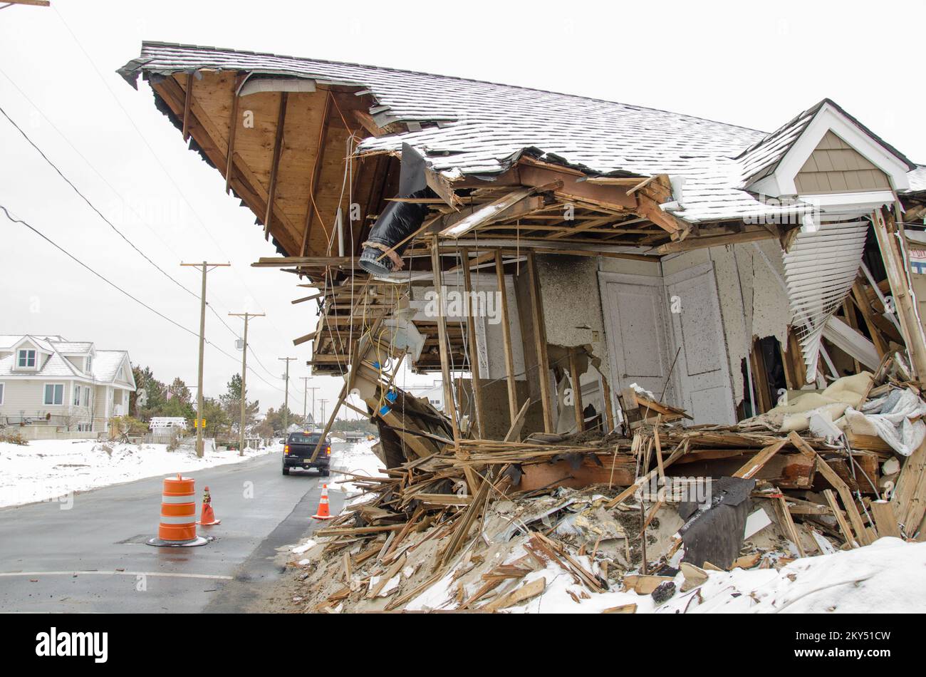 Danni a Mantoloking NJ. New Jersey Hurricane Sandy. Fotografie relative a disastri e programmi, attività e funzionari di gestione delle emergenze Foto Stock