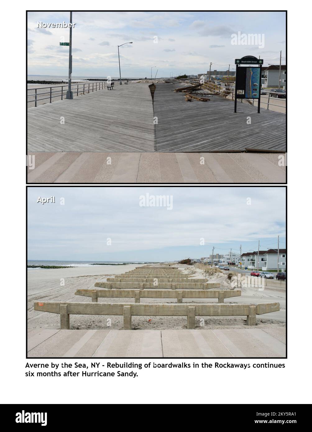 Prima e dopo Averne, NY. L'uragano Sandy di New York. Fotografie relative a disastri e programmi, attività e funzionari di gestione delle emergenze Foto Stock