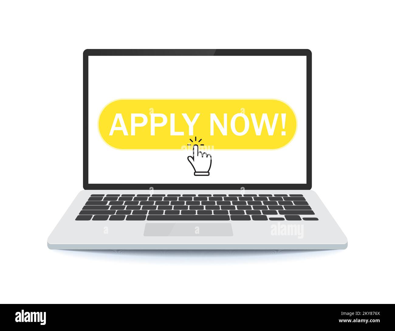 Pulsante Apply Now (Applica ora) del notebook. concetto di applicato per unirsi alla comunità o sito e mobile login o follower. Illustrazione Vettoriale