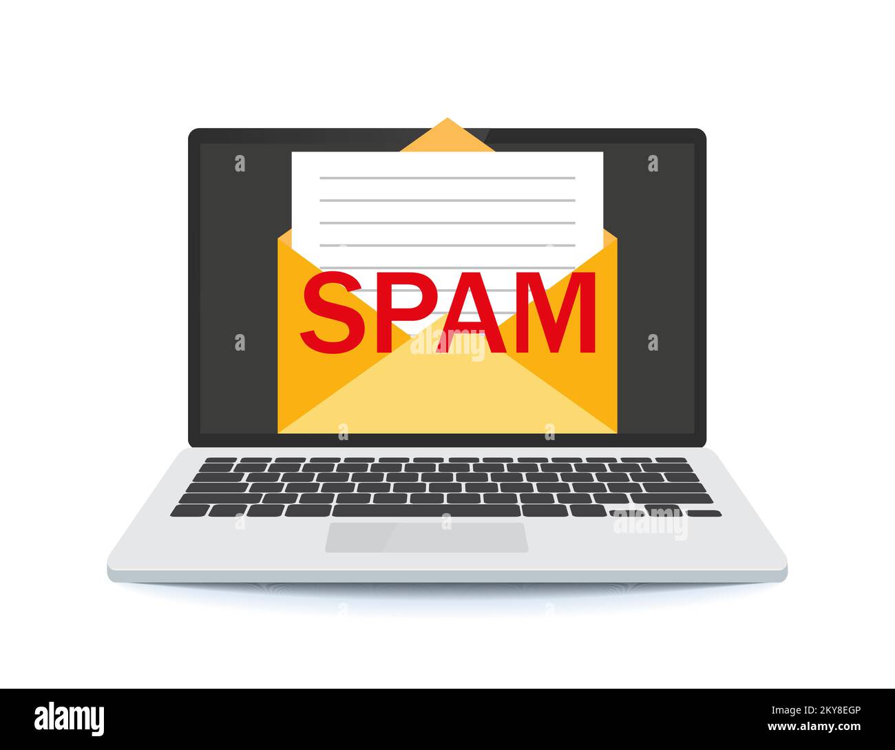 Messaggio spam sullo schermo del laptop. Concetto di posta indesiderata. Messaggio spam sullo schermo del laptop. Illustrazione Vettoriale