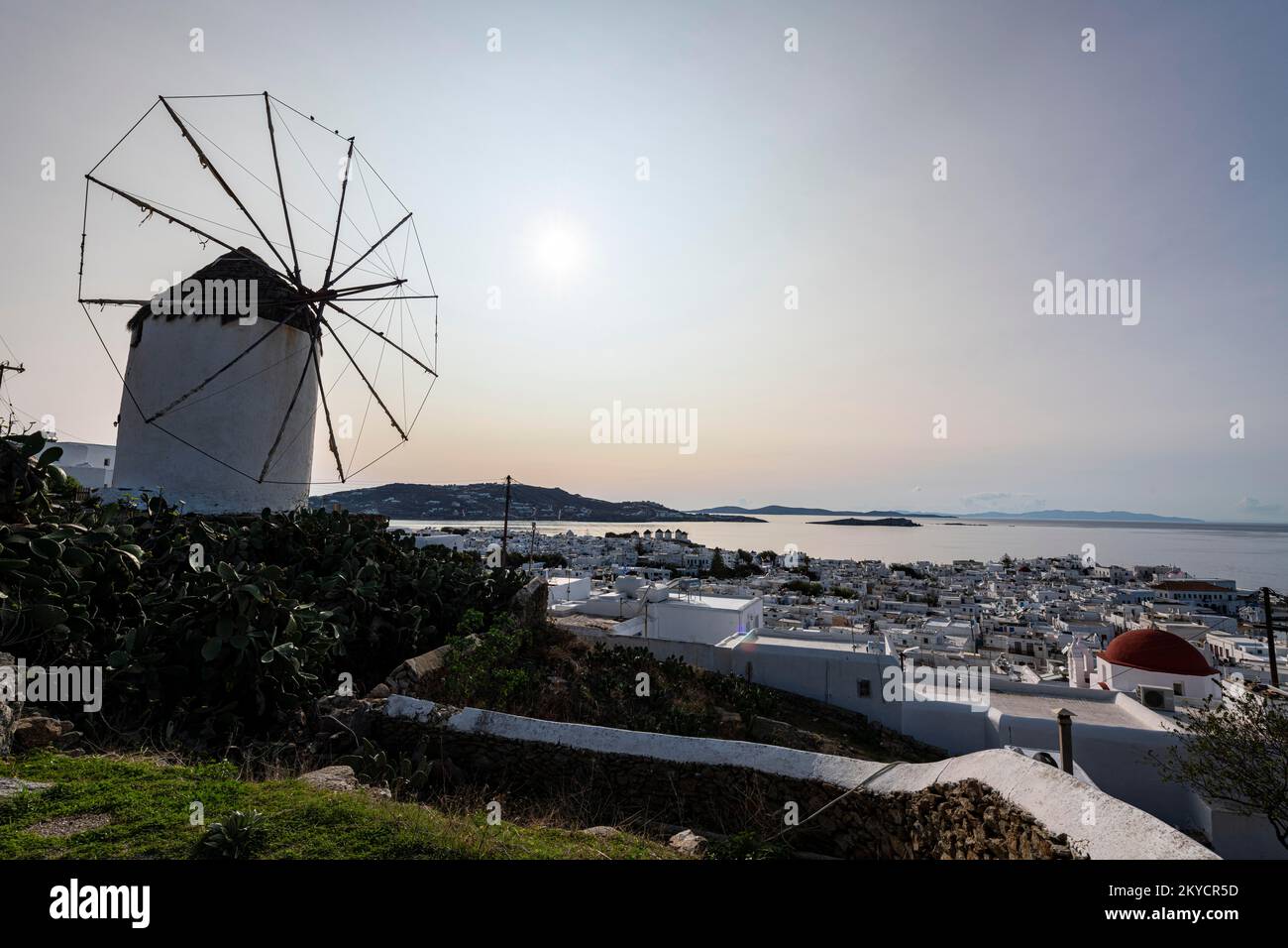 Mulino a vento di Boni, Horta, Mykonos, Grecia Foto Stock