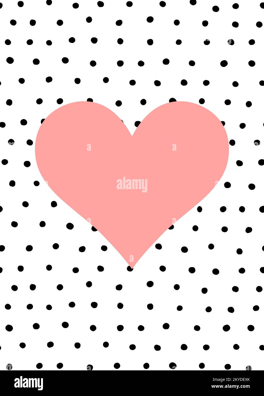 Carta San Valentino. Cuore simmetrico rosa su sfondo puntino bianco e nero. Segno di amore, romanticismo, sentimenti, relazioni. Spazio di copia. Punto vettore Illustrazione Vettoriale